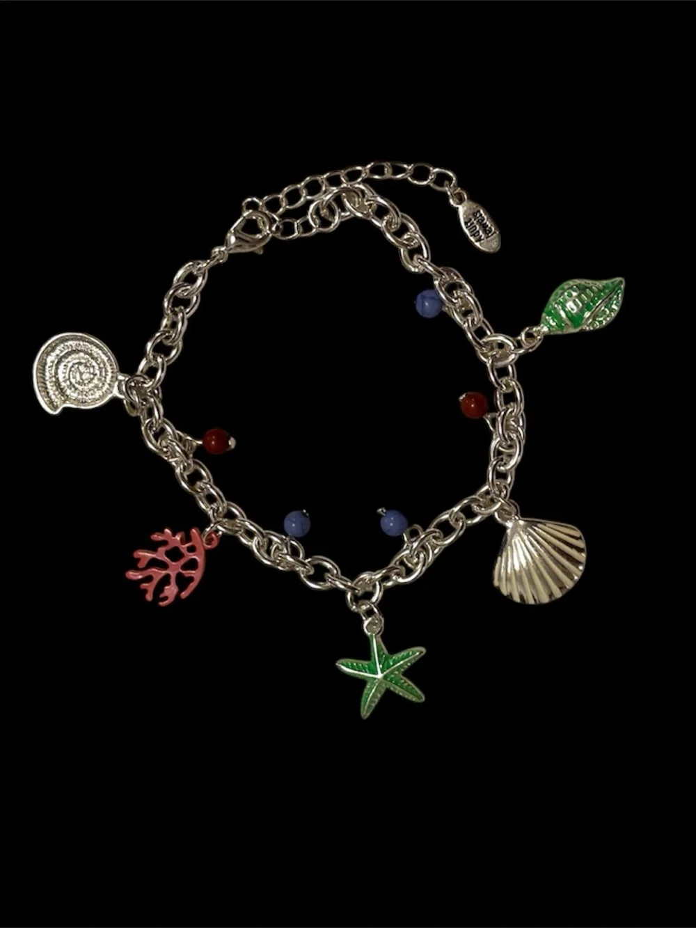 Silver Seashell Multicolor Charm Chain Bracelet